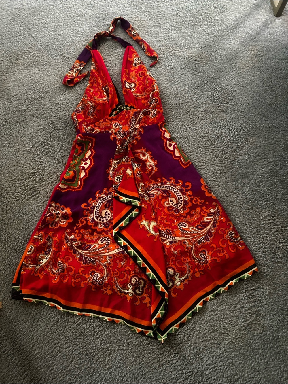 Paisley Halter Dress  in Red & Purple